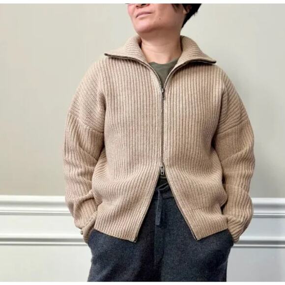 NWT Naked Cashmere Lyzy Full Zip Jacket Sweater S Beige Bomber Quiet Luxury $395 - Picture 2 of 9